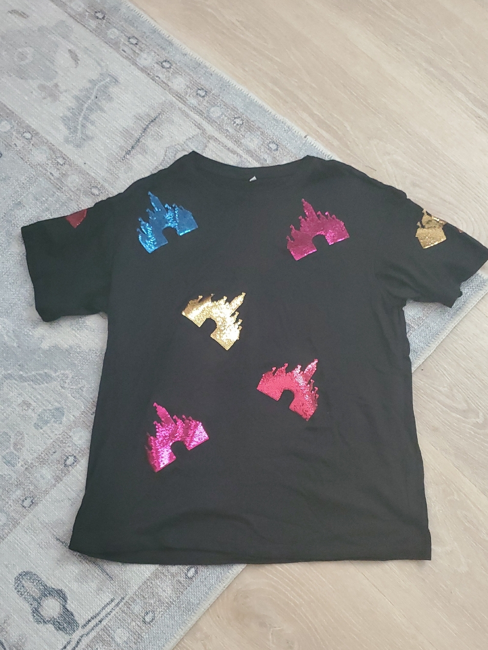 Sparkle Sequin Magic Kingdom Castle Short Sleeve Shirt Top Disney SzS